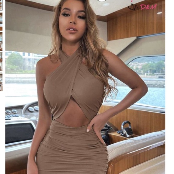 SOLD- Shein brown wrap around dress - Picture 1 of 1